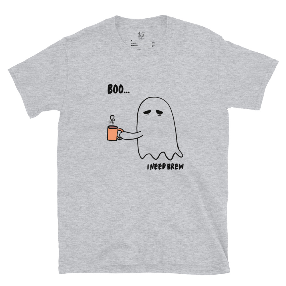 Short-Sleeve Unisex T-Shirt Boo I need Brew by Cotton Allie Designs @ Simply Sina - Image 2