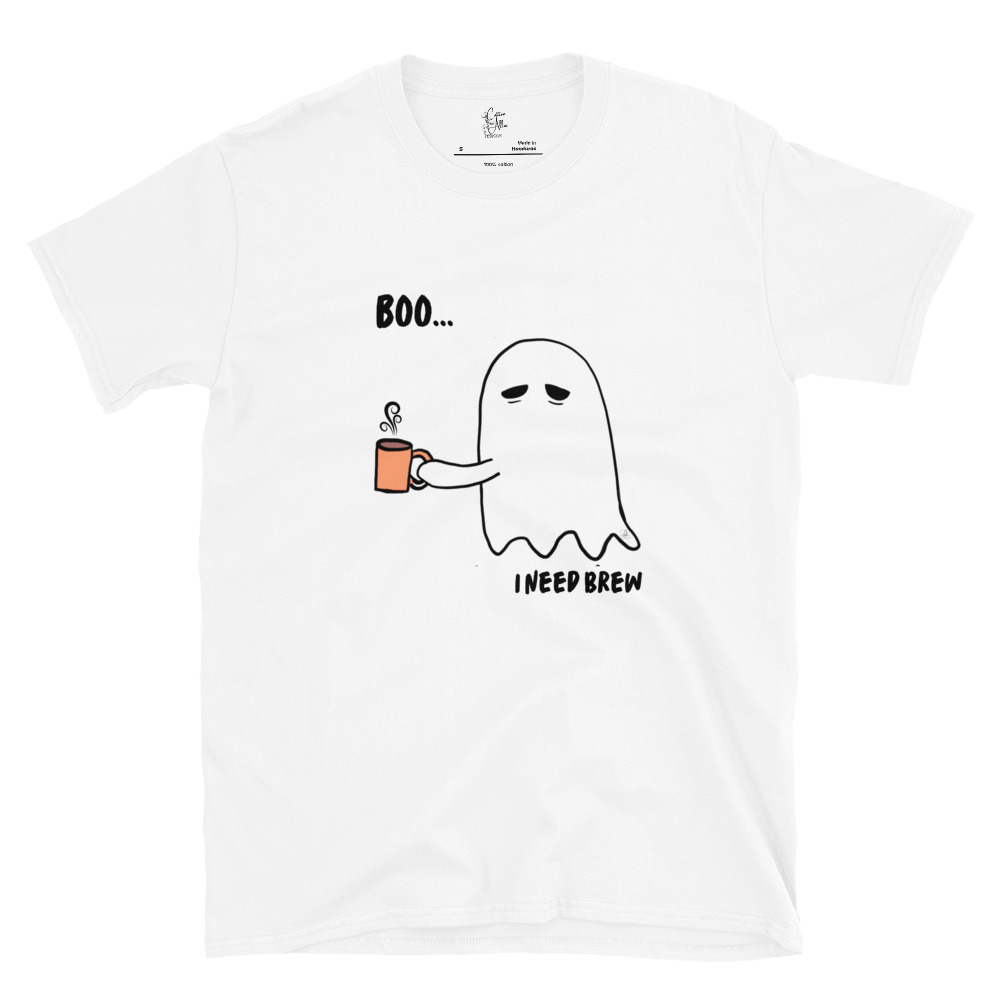 Short-Sleeve Unisex T-Shirt Boo I need Brew by Cotton Allie Designs @ Simply Sina - Image 3